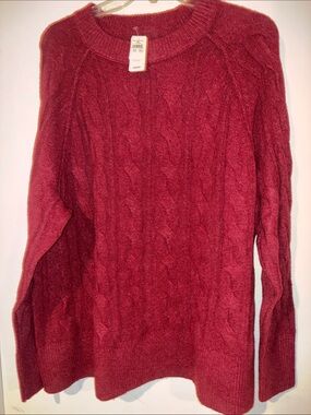 aerie Cable-Knit Crewneck Sweater in Deep Red/burgundy